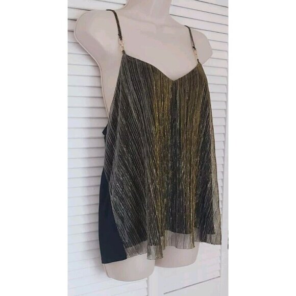 NWT NAIF FORMAL METALLIC GOLD BLACK SPAGHETTI STRAP CAMISOLE TOP SZ LARGE - Picture 2 of 7
